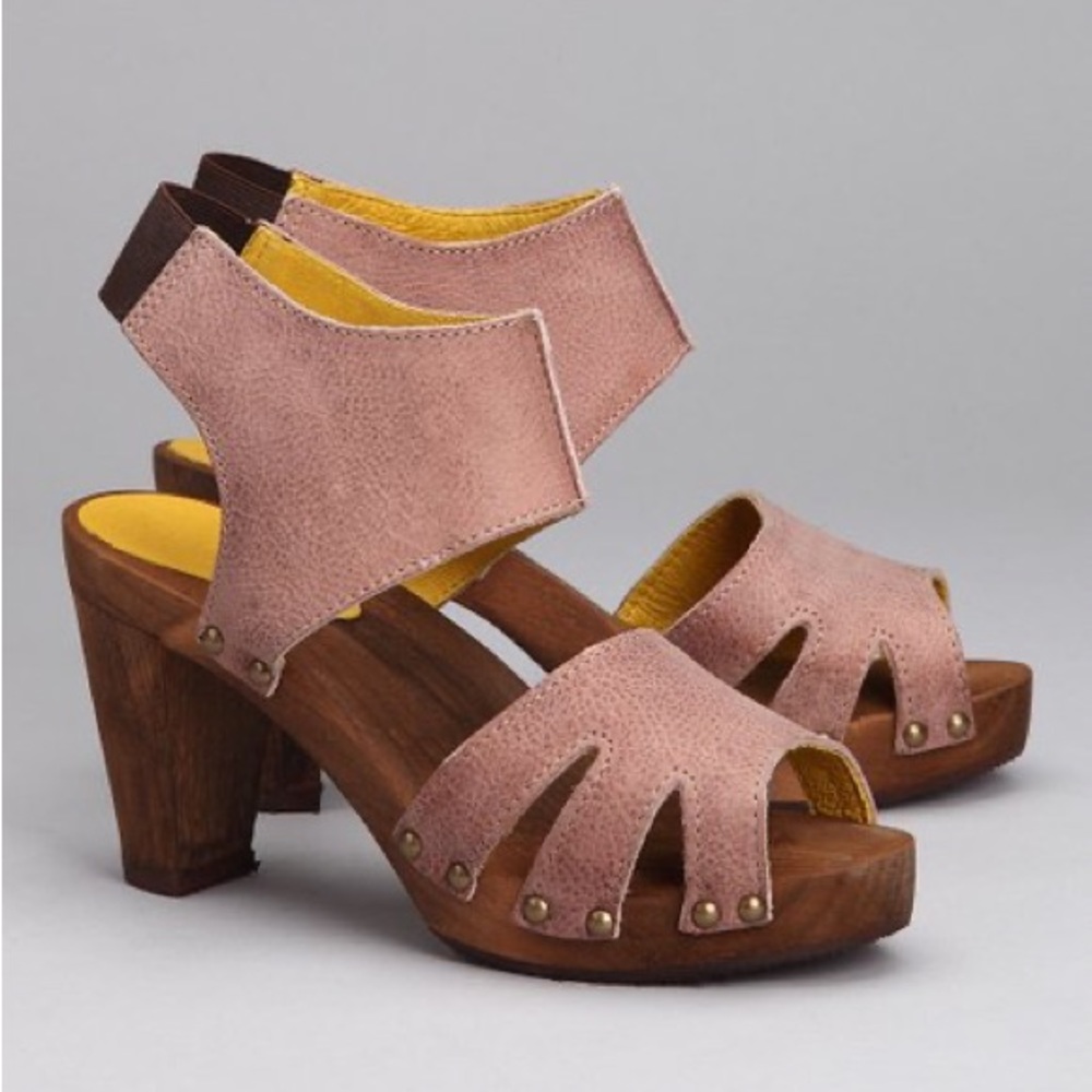 Sanita Pink Suede Wooden Heel Sandals